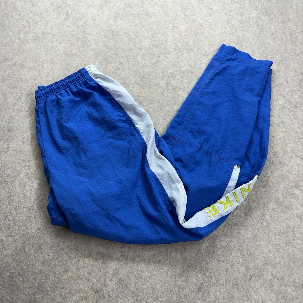 Vintage Y2K Nike Nylon Track Pants Blue White Windbreaker Joggers Women's Small